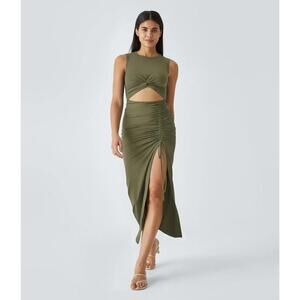 NWT Halara Capulet Midi Dress in Olive Size Large